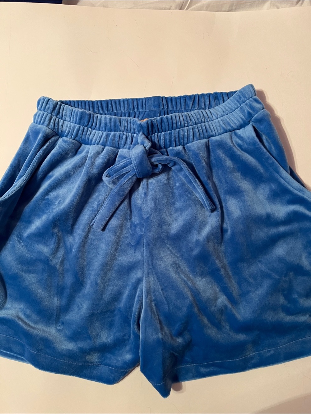 Ooh la la Plush Blue Velour Drawstring Athletic Shorts for Women Size Large